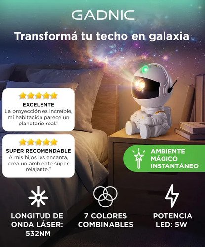 Proyector Lámpara Astronauta Galaxia Gadnic 7 Colores Led 5w Blanco - Image 2