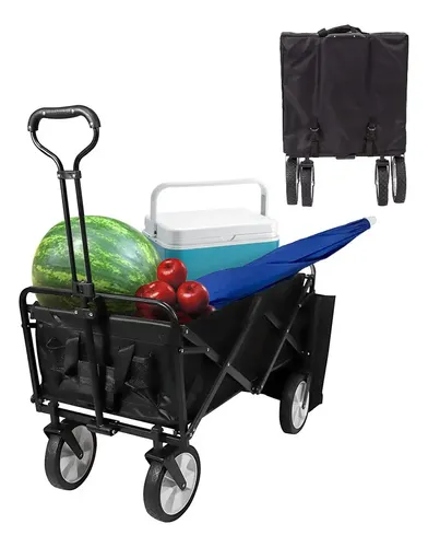 Carro Plegable Gadnic Aluminio Hasta 45 Kg Reforzado Compras Multiuso Camping Playa Negro