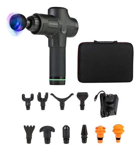 Pistola Masajeadora Exp Mass Gadnic 30 Velocidades 12 Cabezales Portátil Recargable Lcd Motor Brushless Recuperación Muscular Silenciosa Negro - Image 7