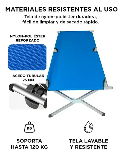 Catre Aluminio Plegable Gadnic Portable Con Bolso Campamento Soporta 120kg Azul - Image 3