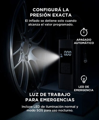 Compresor Eléctrico Gadnic 6000mah Portátil Display Digital 60w 3 Picos 2000h Negro - Image 3