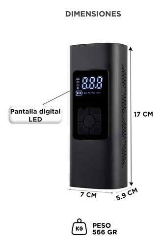 Compresor Eléctrico Gadnic 6000mah Portátil Display Digital 60w 3 Picos 2000h Negro - Image 6