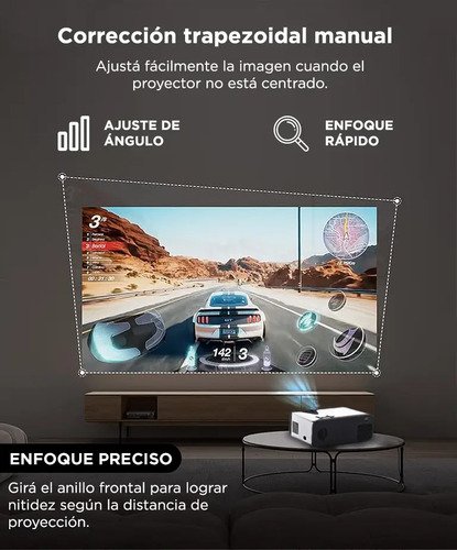 Proyector Portatil Gadnic P-3129 Fhd Soporta 4k Bt Multi Conexion 5000 Lúmenes Control Remoto 40 A 150 Blanco - Image 4