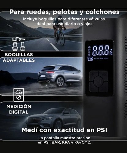 Compresor Eléctrico Gadnic 6000mah Portátil Display Digital 60w 3 Picos 2000h Negro - Image 4