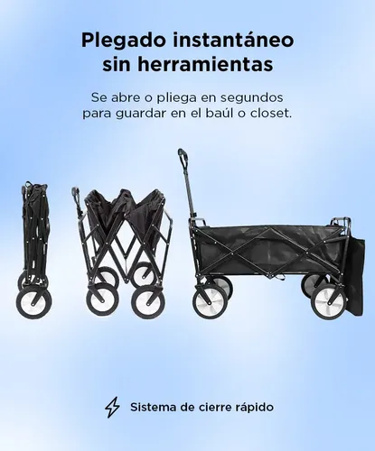 Carro Plegable Gadnic Aluminio Hasta 45 Kg Reforzado Compras Multiuso Camping Playa Negro - Image 3