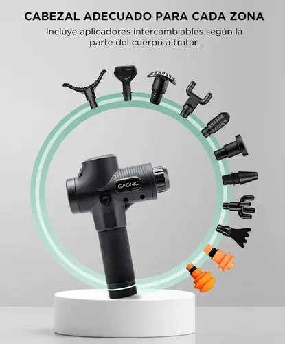 Pistola Masajeadora Exp Mass Gadnic 30 Velocidades 12 Cabezales Portátil Recargable Lcd Motor Brushless Recuperación Muscular Silenciosa Negro - Image 3