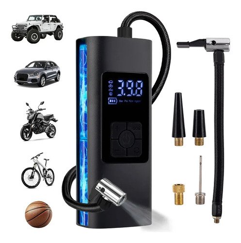 Compresor Eléctrico Gadnic 6000mah Portátil Display Digital 60w 3 Picos 2000h Negro
