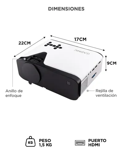 Proyector Portatil Gadnic P-3129 Fhd Soporta 4k Bt Multi Conexion 5000 Lúmenes Control Remoto 40 A 150 Blanco - Image 6