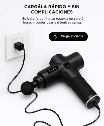 Pistola Masajeadora Exp Mass Gadnic 30 Velocidades 12 Cabezales Portátil Recargable Lcd Motor Brushless Recuperación Muscular Silenciosa Negro - Image 5