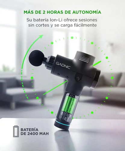 Pistola Masajeadora Gadnic Alta Intensidad Motor Brushless 30 Velocidades 3000 Rpm 36w Bateria Removible 2400 Mah Bajo Ruido Negro - Image 4