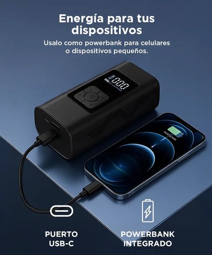 Compresor Eléctrico Gadnic 6000mah Portátil Display Digital 60w 3 Picos 2000h Negro - Image 5