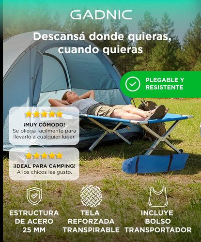 Catre Aluminio Plegable Gadnic Portable Con Bolso Campamento Soporta 120kg Azul - Image 2