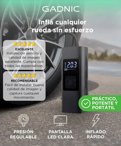 Compresor Eléctrico Gadnic 6000mah Portátil Display Digital 60w 3 Picos 2000h Negro - Image 2