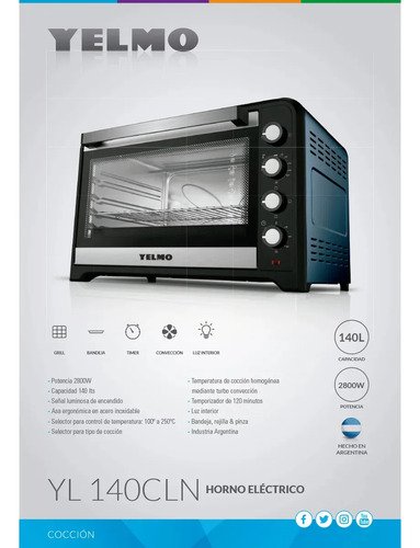 Horno Eléctrico 140 Litros Yelmo Yl-140cln Color Gris/negro 2800w Turbo Convección Con Luz - Image 5