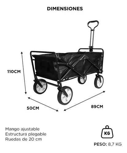Carro Plegable Gadnic Aluminio Hasta 45 Kg Reforzado Compras Multiuso Camping Playa Negro - Image 6