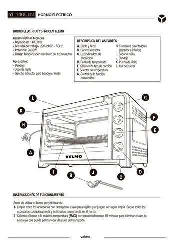 Horno Eléctrico 140 Litros Yelmo Yl-140cln Color Gris/negro 2800w Turbo Convección Con Luz - Image 4